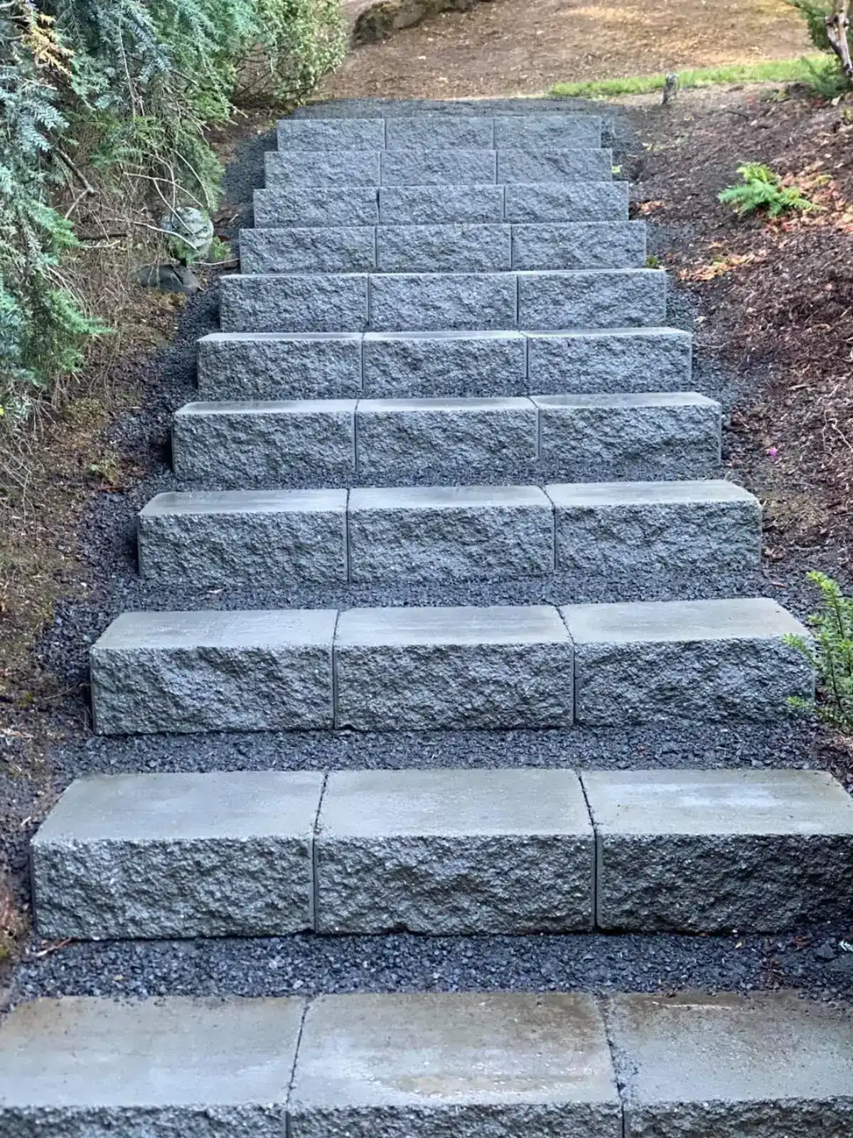 Multi-level retaining wall on a Happy Valley new construction lot
